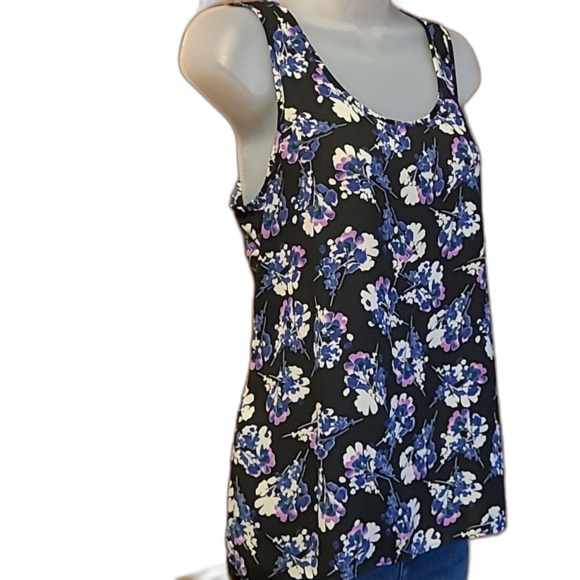 Express Split Open Back Tank Top Floral Scoop Neck Sleeveless Flower Blouse - Picture 6 of 17